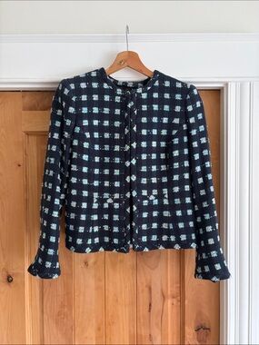 Brooks Brothers Navy and Light Blue Check Tweed Blazer